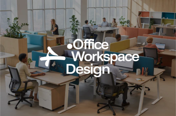 Modern office workspace design featuring open collaborative areas, ergonomic furniture, and natural lighting by Hagerstone International