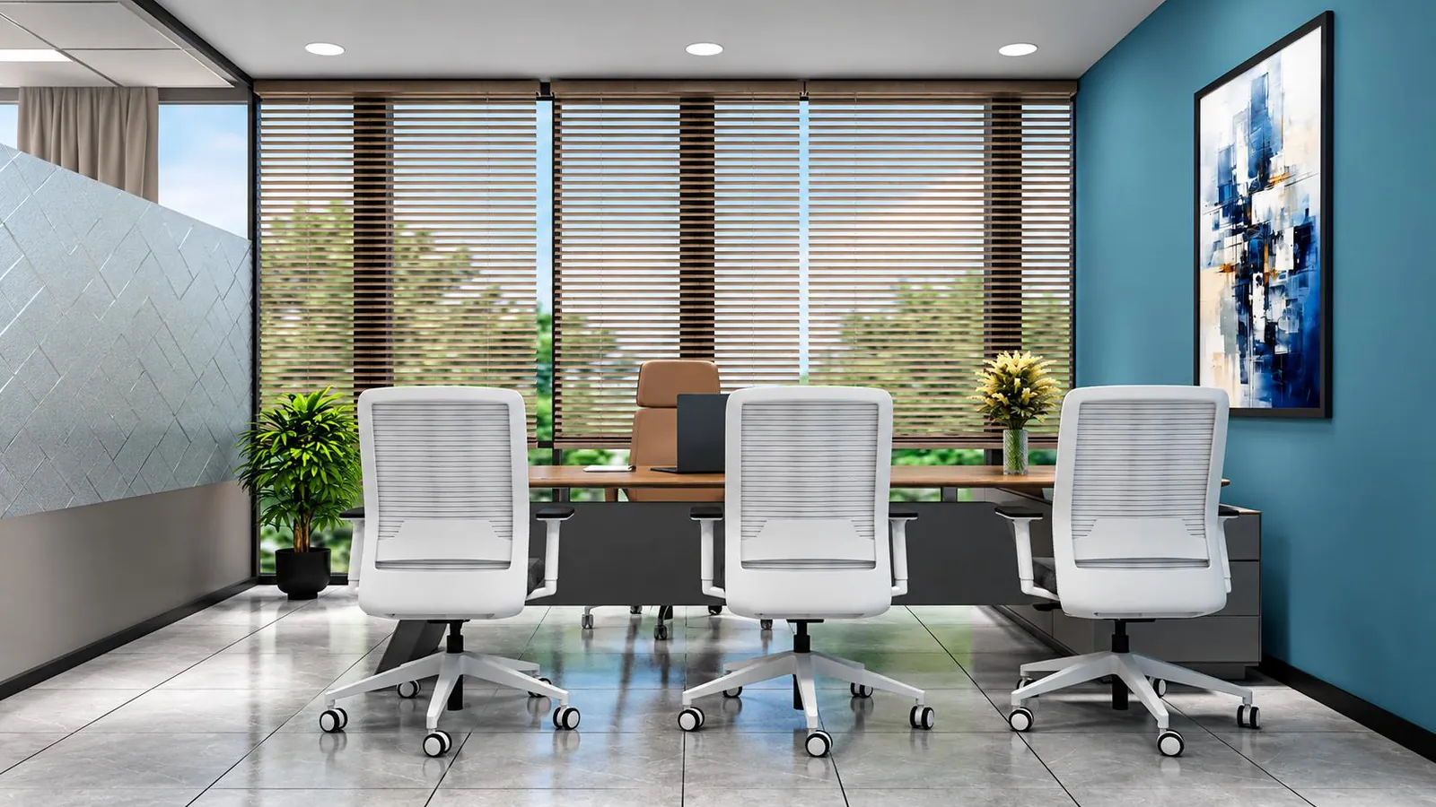 Plant head's cabin with a meeting table for six and glazing to the plant side